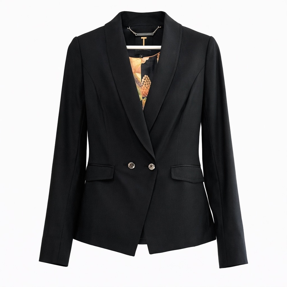 Ted Baker Wool Blazer Black Tailored Jacket Floral Lined Designer